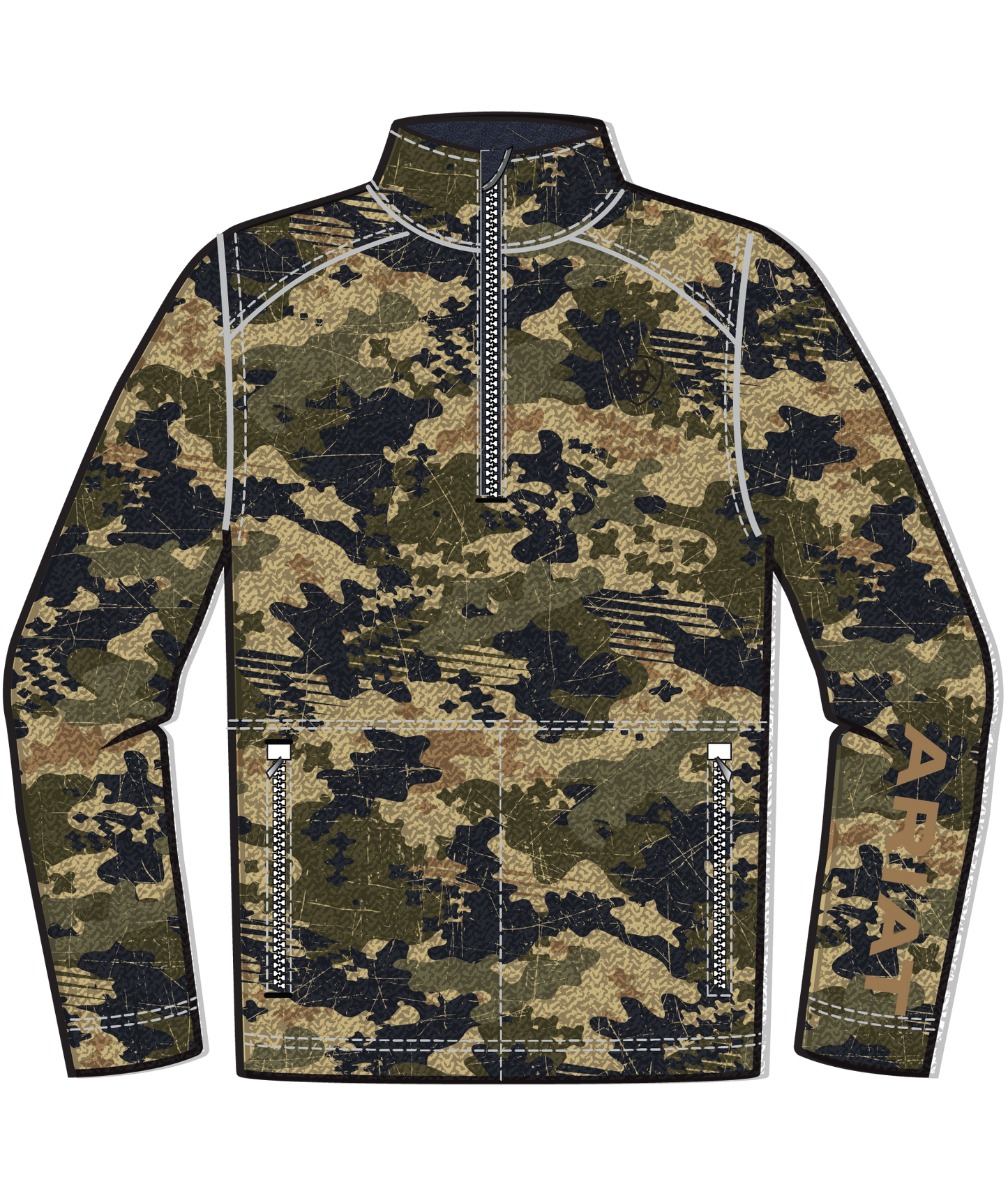 ARIAT CALDWELL GREEN CAMO 1/4 ZIP SWEATER