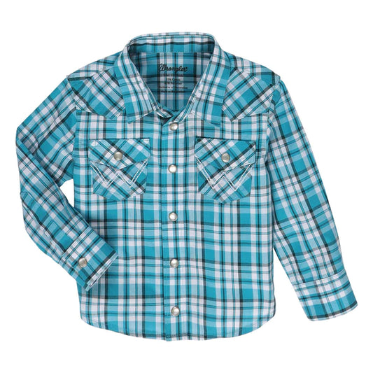 Wrangler Baby Boys Turquoise Plaid  Long Sleeve Shirt