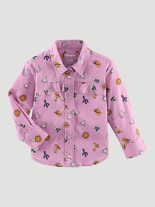WRANGLER BABY GIRL'S CACTI COWGIRL BOOT WESTERN SNAP SHIRT