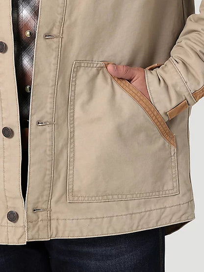 WRANGLER VINTAGE KHAKI MIXED CANVAS CHORE JACKET