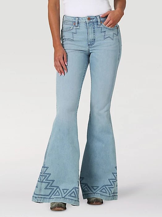 WOMEN'S WRANGLER RETRO GRETA PREMIUM HIGH RISE EMBELLISHED TRUMPET FLARE JEAN