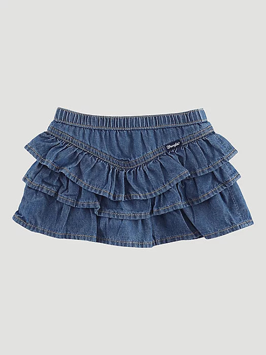 WRANGLER LITTLE GIRL'S PULL ON RUFFLE DENIM BLUE SKIRT