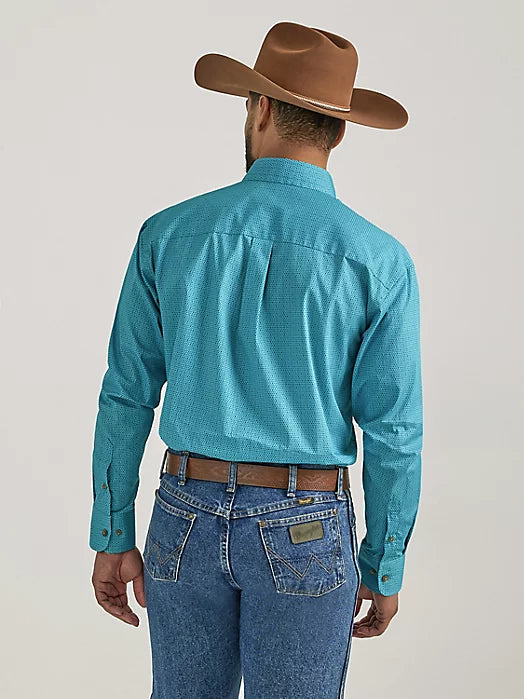 WRANGLER GEORGE STRAIT TEAL DISC LONG SLEEVE SHIRT