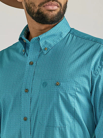 WRANGLER GEORGE STRAIT TEAL DISC LONG SLEEVE SHIRT