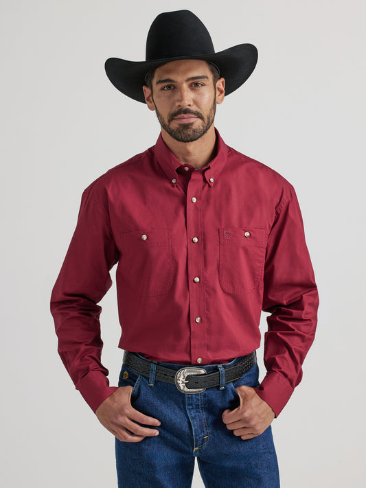 WRANGLER GEORGE STRAIT SOLID RED LONG SLEEVE SHIRT