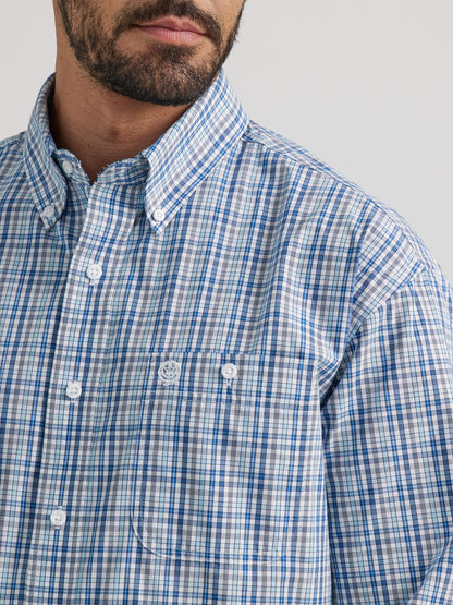 WRANGLER GEORGE STRAIT BLUE PLAID LONG SLEEVE SHIRT
