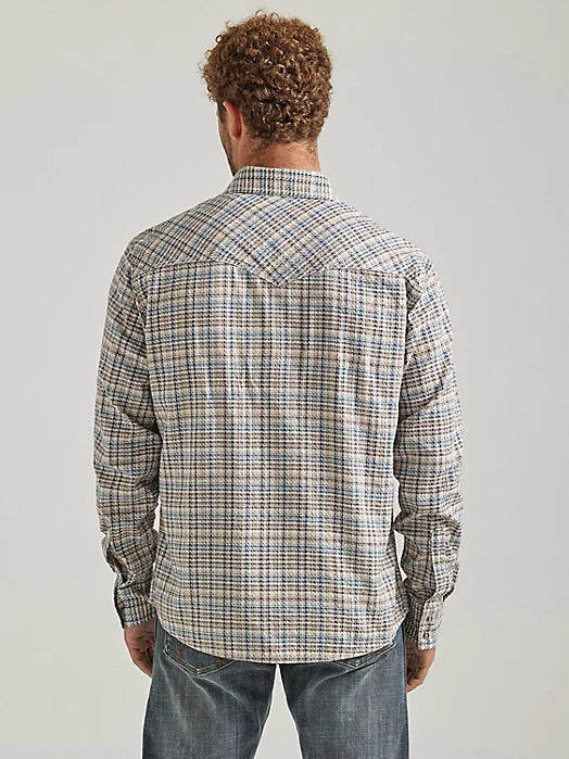 WRANGLER RETRO PREMIUM LONG SLEEVE SNAP PLAID GREIGE HAZE SHIRT