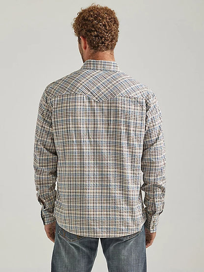 WRANGLER RETRO PREMIUM LONG SLEEVE SNAP PLAID GREIGE HAZE SHIRT