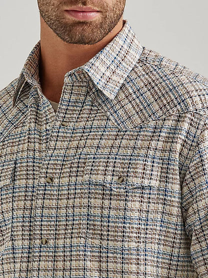 WRANGLER RETRO PREMIUM LONG SLEEVE SNAP PLAID GREIGE HAZE SHIRT