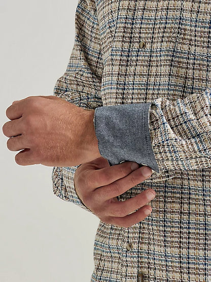 WRANGLER RETRO PREMIUM LONG SLEEVE SNAP PLAID GREIGE HAZE SHIRT