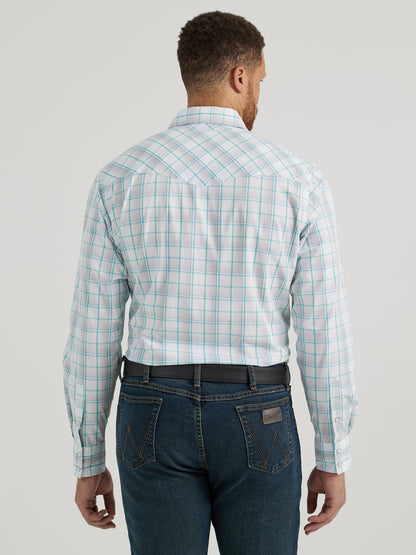 WRANGLER 20X TURQUOISE STRIPED LONG SLEEVE SNAP SHIRT