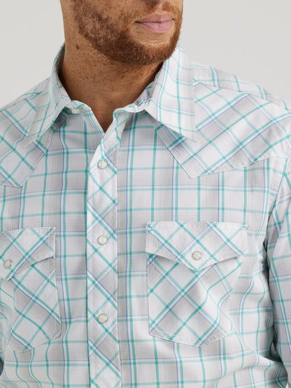 WRANGLER 20X TURQUOISE STRIPED LONG SLEEVE SNAP SHIRT