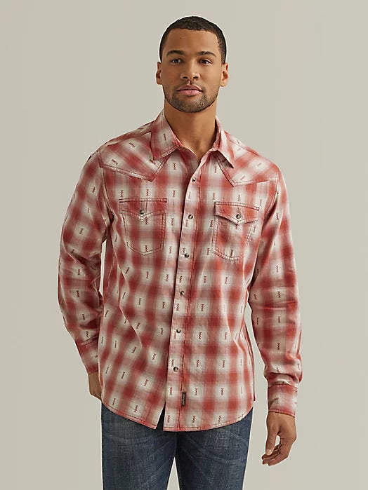 MEN'S WRANGLER RETRO PREMIUM LONG SLEEVE RUST SNAP SHIRT