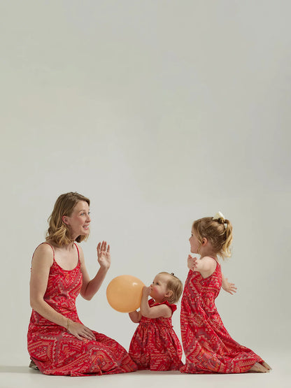 WRANGLER GIRL'S RED SOUTHWESTERN TIERED MAXI DRESS