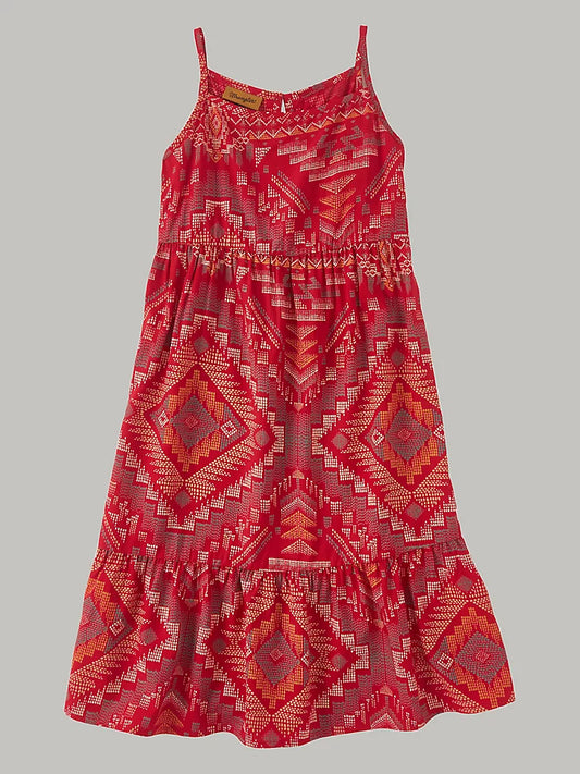 WRANGLER GIRL'S RED SOUTHWESTERN TIERED MAXI DRESS