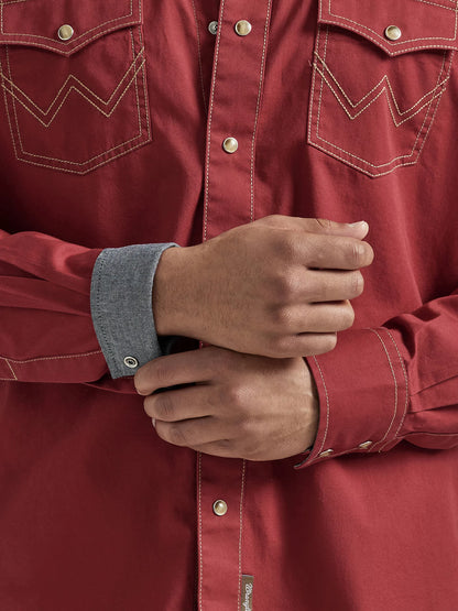 WRANGLER RETRO BRICK RED SNAP SOLID SHIRT
