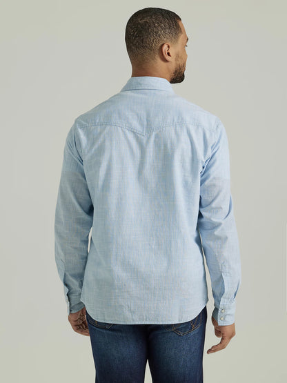 WRANGLER RETRO BLUE WEAVE SNAP SOLID SHIRT
