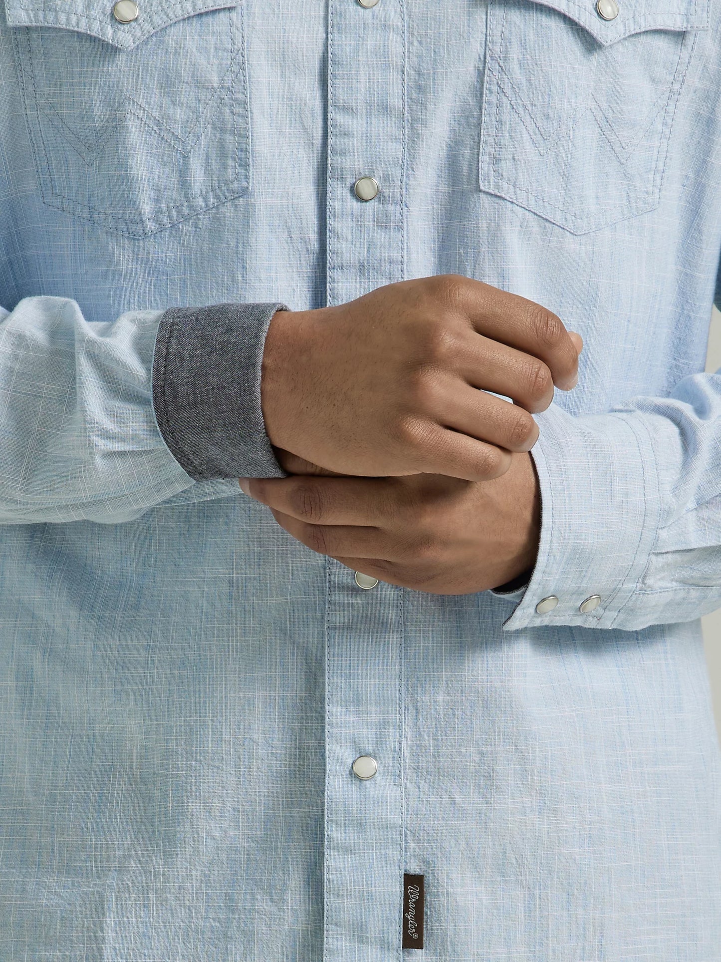 WRANGLER RETRO BLUE WEAVE SNAP SOLID SHIRT