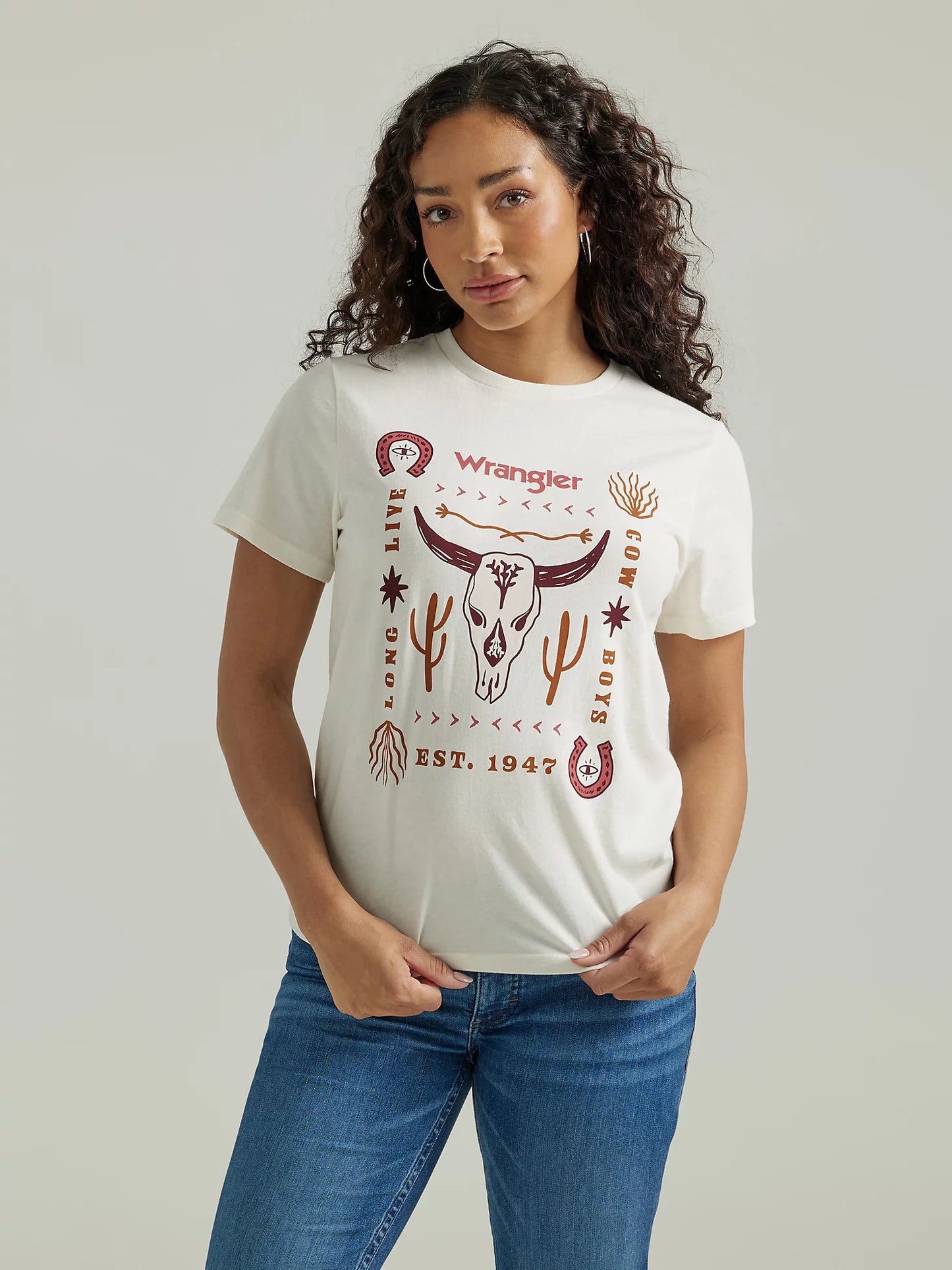WRANGLER MARSHMALLOW WESTERN GRAPHIC REG FIT TEE