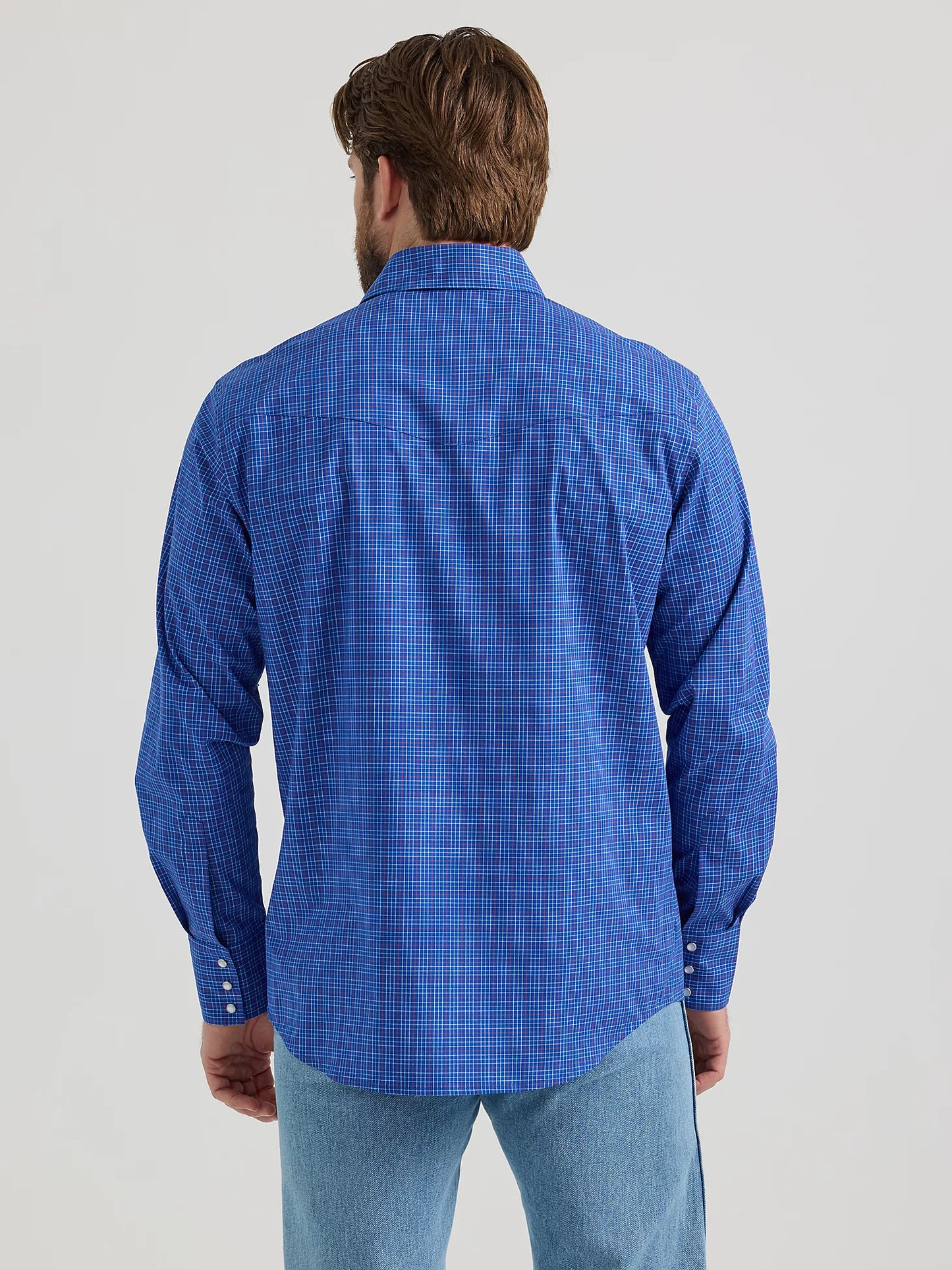 Wrangler Wrinkle Resist Lapis Long Sleeve Western Snap Plaid Shirt