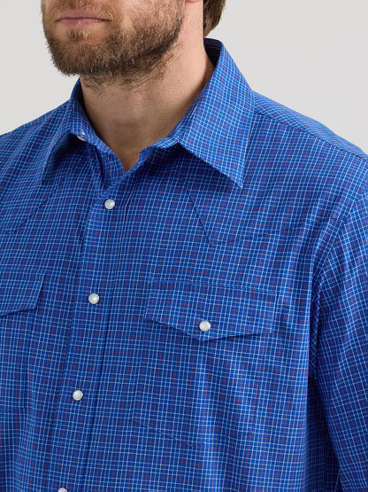 Wrangler Wrinkle Resist Lapis Long Sleeve Western Snap Plaid Shirt