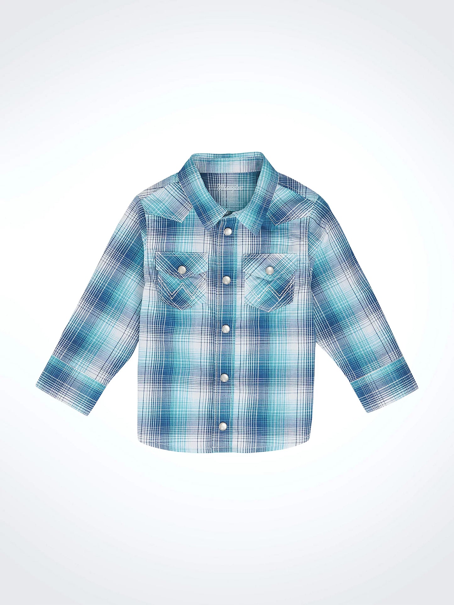 Wrangler Little Boy Long Sleeve Snap Turquoise Plaid Shirt