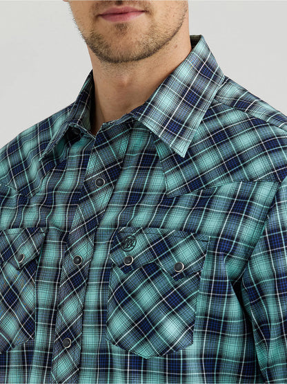 Wrangler Retro Teal Dream Long Sleeve Sawtooth Snap Pocket Shirt