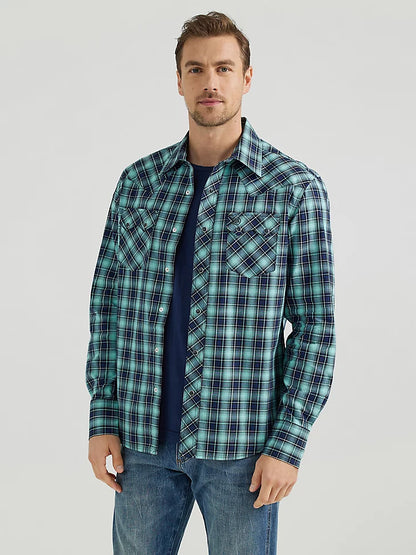 Wrangler Retro Teal Dream Long Sleeve Sawtooth Snap Pocket Shirt