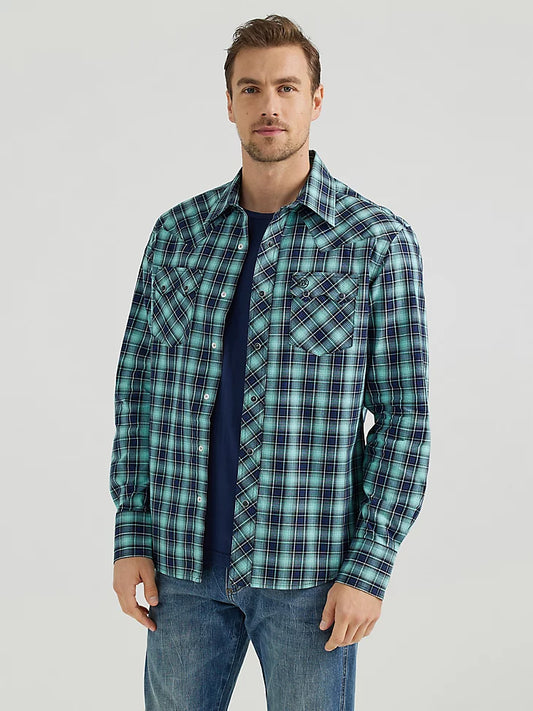 Wrangler Retro Teal Dream Long Sleeve Sawtooth Snap Pocket Shirt
