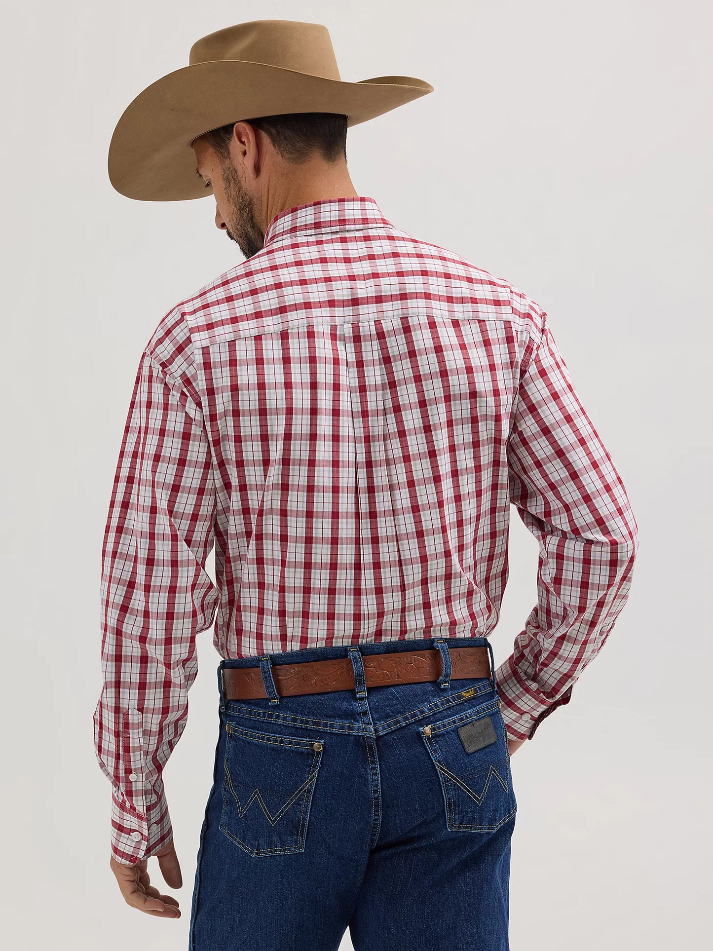 Wrangler George Strait Cerise Plaid Long Sleeve One Pocket Shirt
