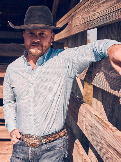 Wrangler Cody Johnson Pale Blue One Pocket Button Down Shirt
