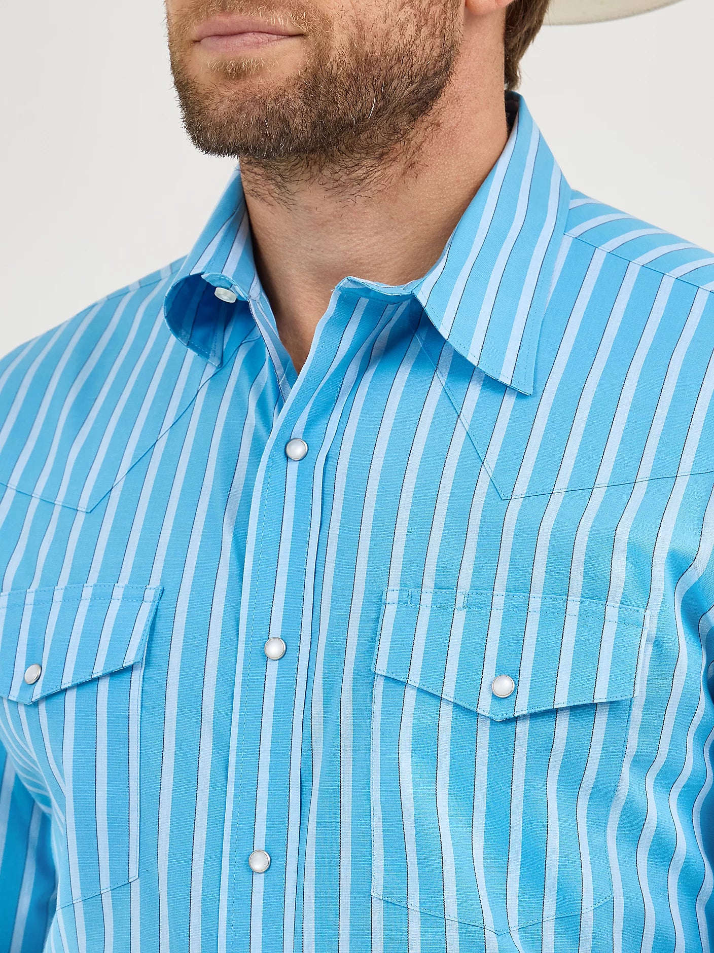 Wrinkle Resist Steely Blue Long Sleeve Western Snap Stripe Shirt