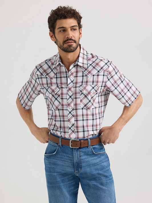 Wrangler Retro Frosted Red Short Sleeve Sawtooth Pocket Snap Shirt