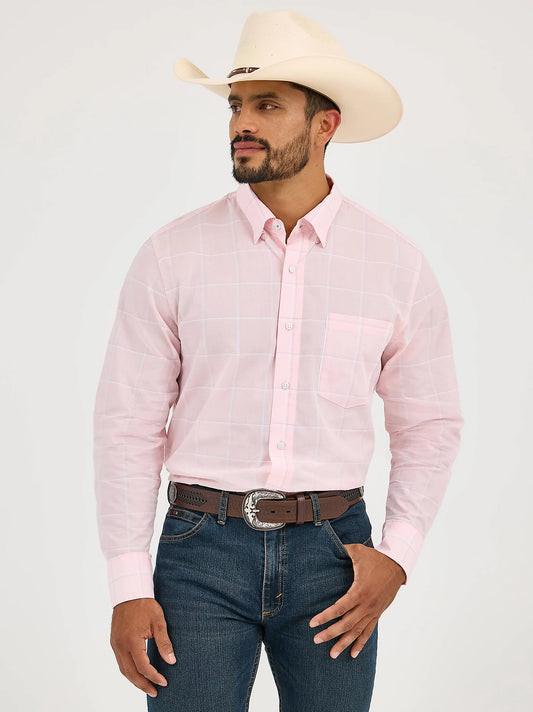 Wrangler Cody Johnson Check Pink One Pocket Button Down Shirt
