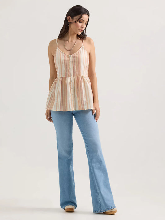 Wrangler Sandy Stripe Snap Front Peplum Tank