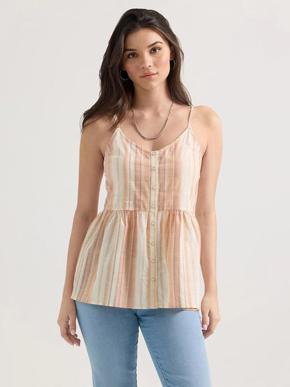 Wrangler Sandy Stripe Snap Front Peplum Tank