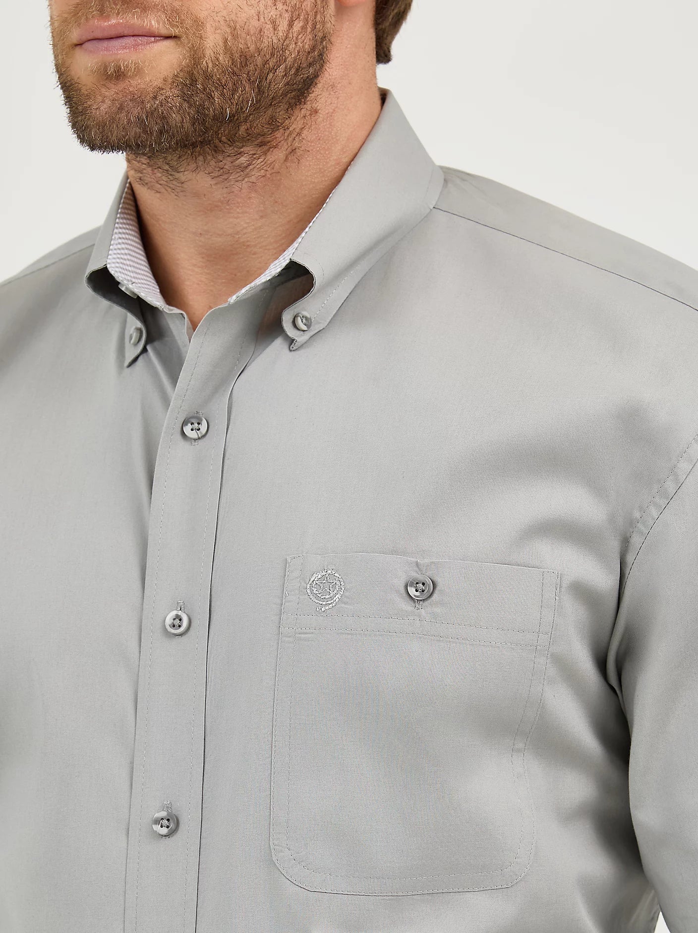 Wrangler George Strait Dove Grey Solid One Pocket Button Down Shirt