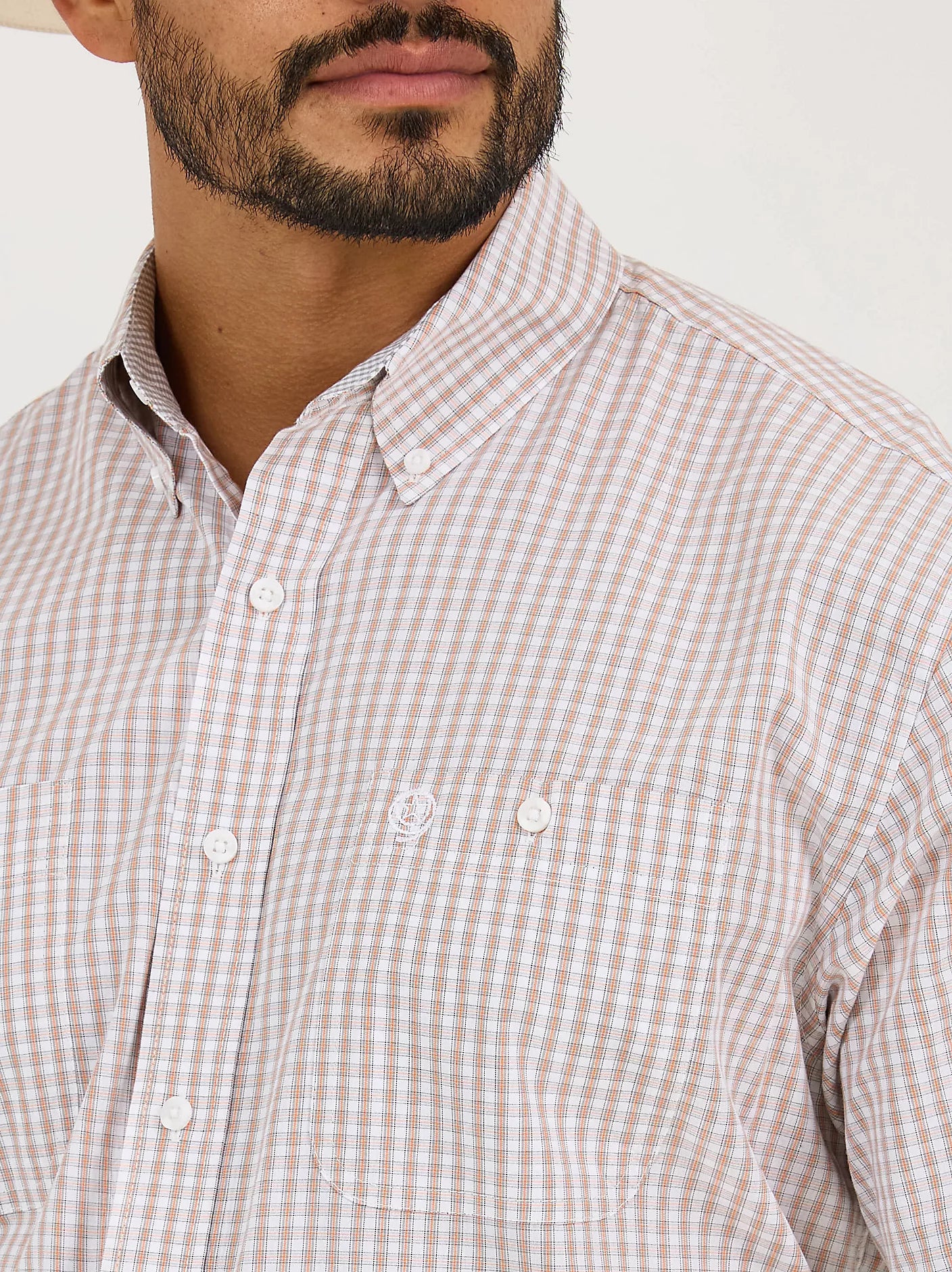Wrangler George Strait Creamsicle Check Short Sleeve Two Pocket Button Down Shirt