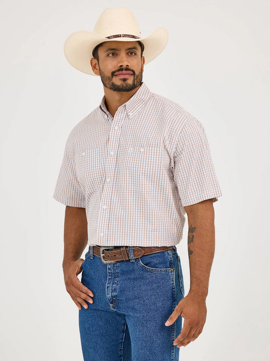 Wrangler George Strait Creamsicle Check Short Sleeve Two Pocket Button Down Shirt