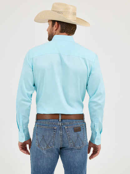 Wrangler Cody Johnson Men's Aqua Chevron One Pocket Button Down Shirt