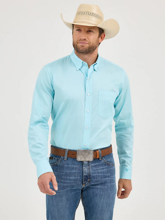 Wrangler Cody Johnson Men's Aqua Chevron One Pocket Button Down Shirt