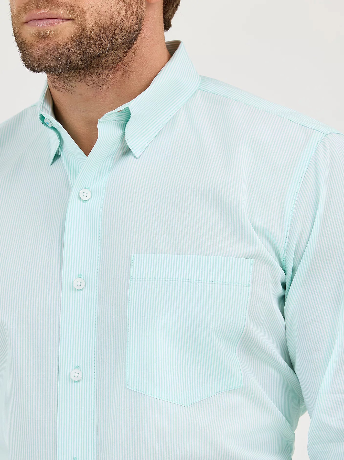 Wrangler Cody Johnson Pear Green Stripe One Pocket Button Down Shirt