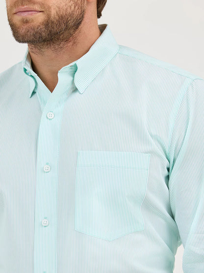 Wrangler Cody Johnson Pear Green Stripe One Pocket Button Down Shirt