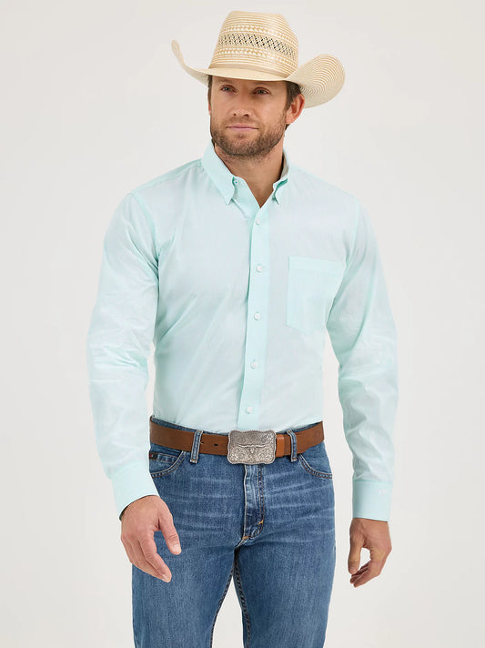 Wrangler Cody Johnson Pear Green Stripe One Pocket Button Down Shirt
