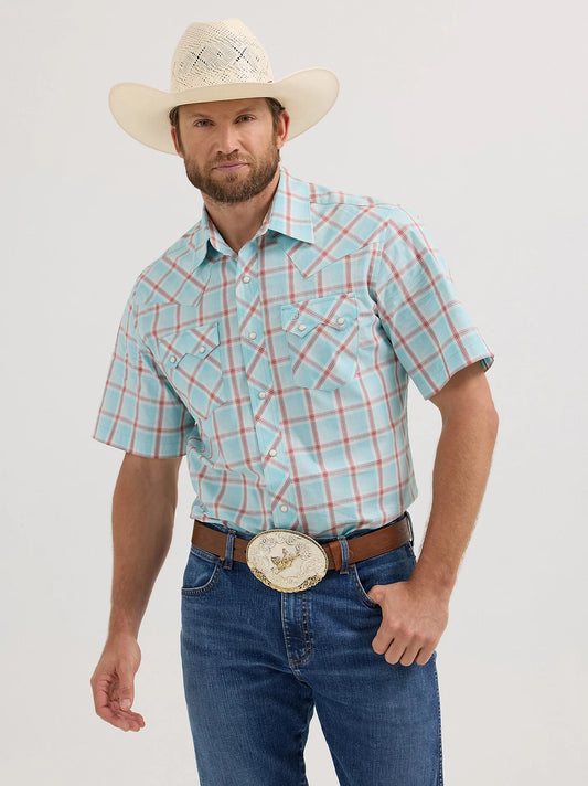 Wrangler Retro Icy Sea Short Sleeve Sawtooth Snap Shirt