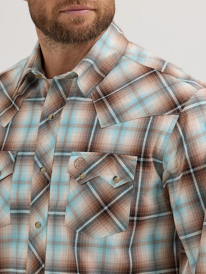 Wrangler Retro Tannin Plaid Long Sleeve Sawtooth Snap Pocket Western Shirt