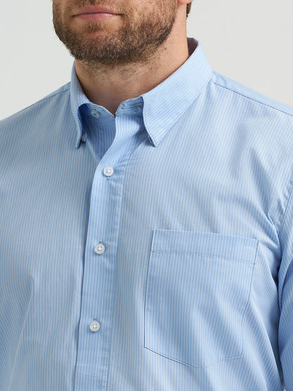 Wrangler Men's Cody Johnson Sky Pinstripe One Pocket Button Down Shirt
