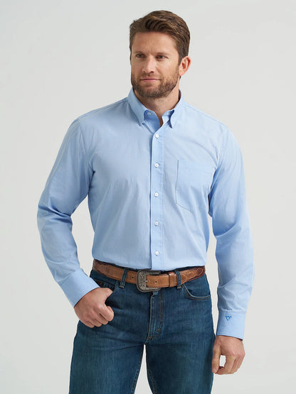 Wrangler Men's Cody Johnson Sky Pinstripe One Pocket Button Down Shirt