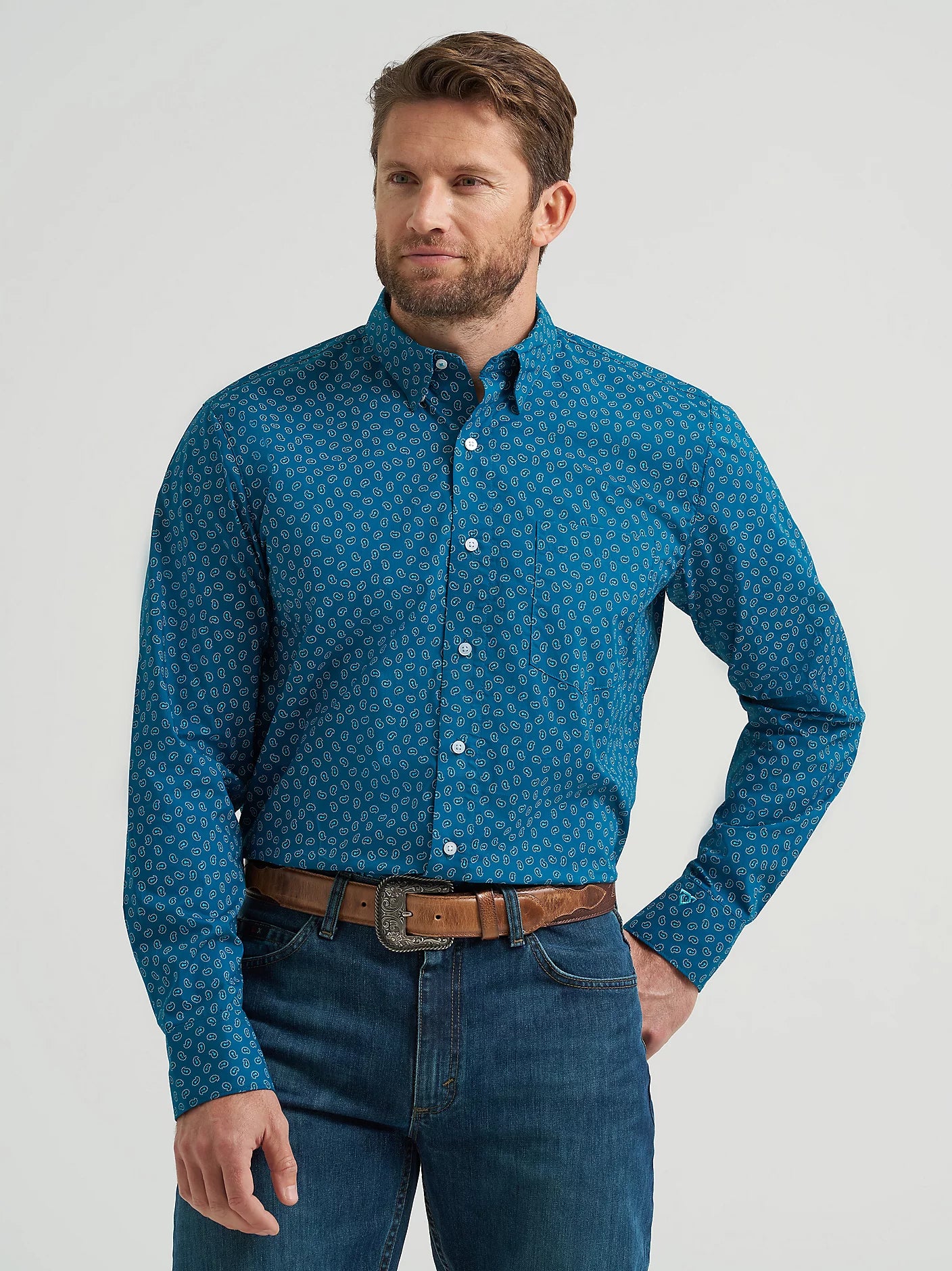 Wrangler X Cody Johnson Ink Blue Cell Button Down Shirt