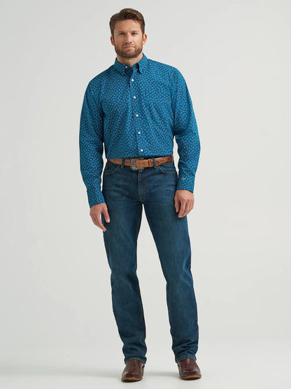 Wrangler X Cody Johnson Ink Blue Cell Button Down Shirt